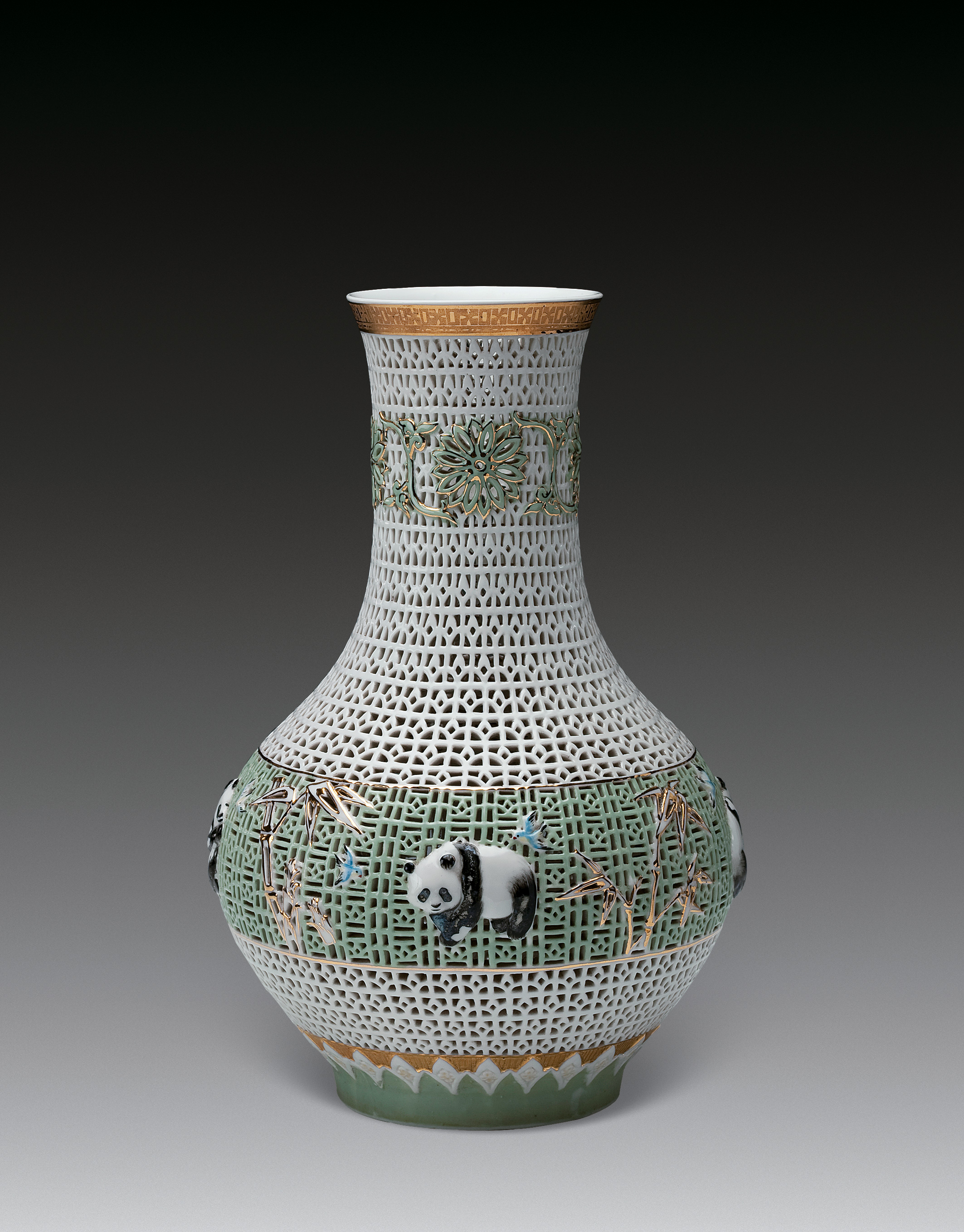 博物館展示品 来歴有 1430 元時代 銀覆輪元染付花瓶 水鳥紋